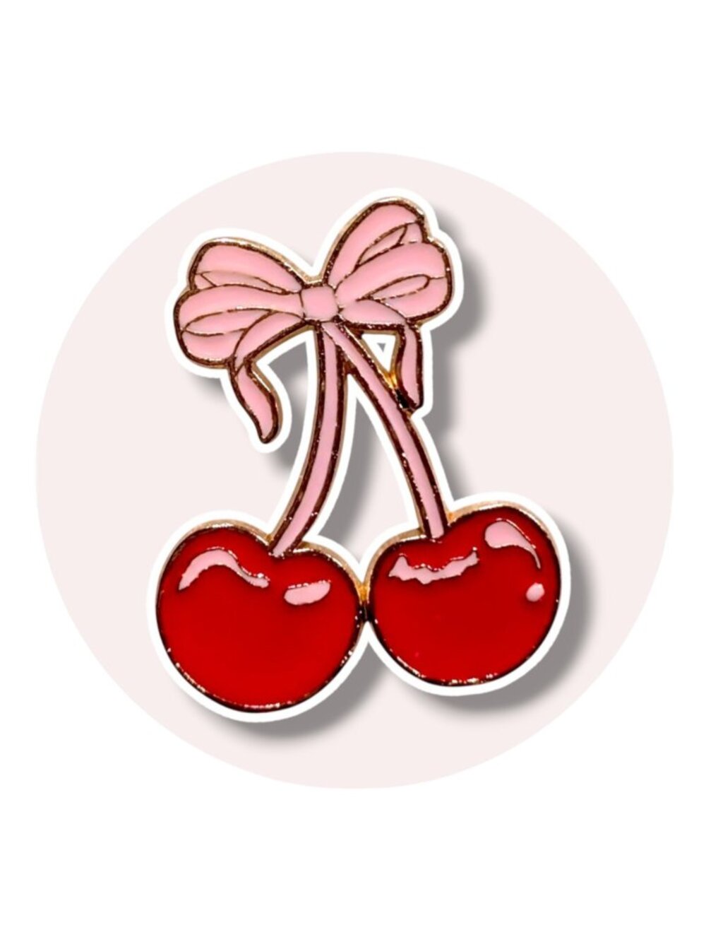 Fruit Enamel Pin: Pink Ribbon Cherries